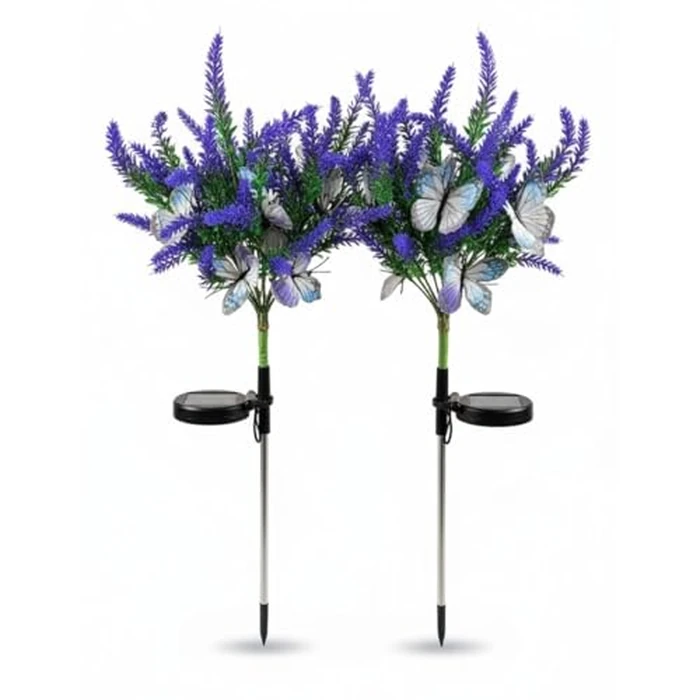 enjoydeal Solar Garden Decor Lights Outdoor, Lavender Butterfly Flower Stakes Light, 2 Pack Waterproof LED Flower Lights, for Garden Pathway Patio Backyard Landscape (Warm White) by enjoydeal - Used - Like New condition