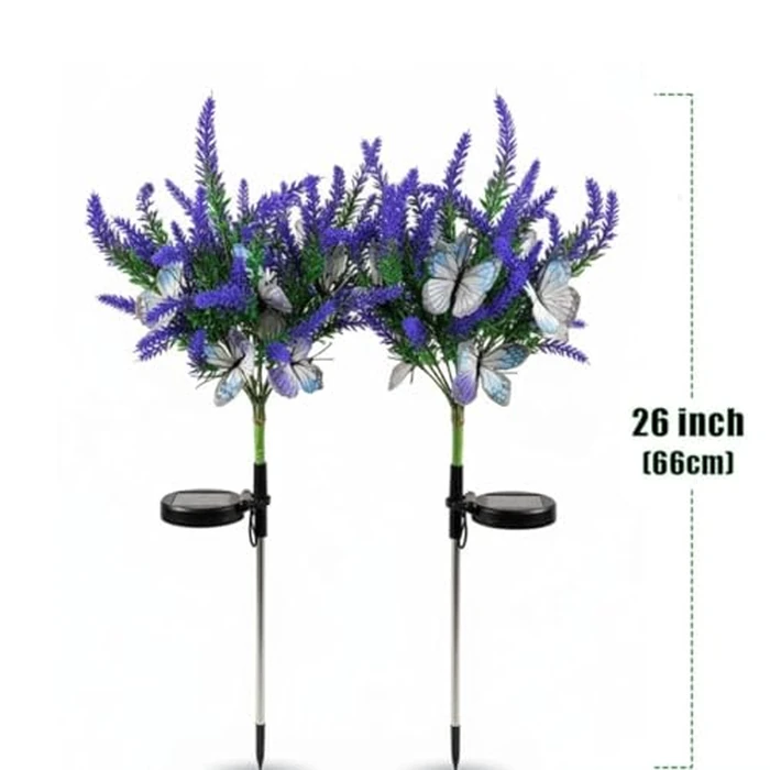 enjoydeal Solar Garden Decor Lights Outdoor, Lavender Butterfly Flower Stakes Light, 2 Pack Waterproof LED Flower Lights, for Garden Pathway Patio Backyard Landscape (Warm White) by enjoydeal - Image 4