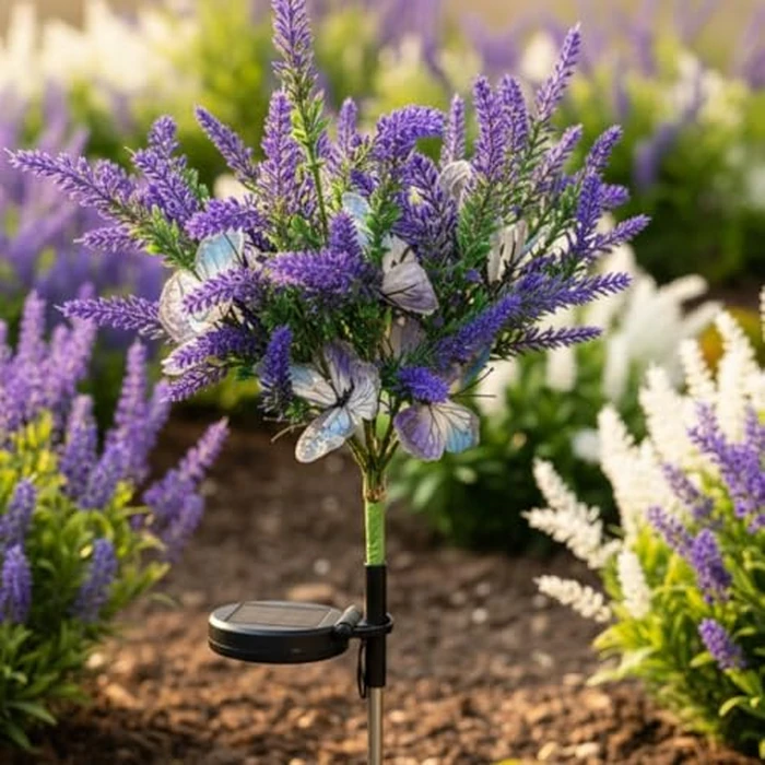 enjoydeal Solar Garden Decor Lights Outdoor, Lavender Butterfly Flower Stakes Light, 2 Pack Waterproof LED Flower Lights, for Garden Pathway Patio Backyard Landscape (Warm White) by enjoydeal - Image 5