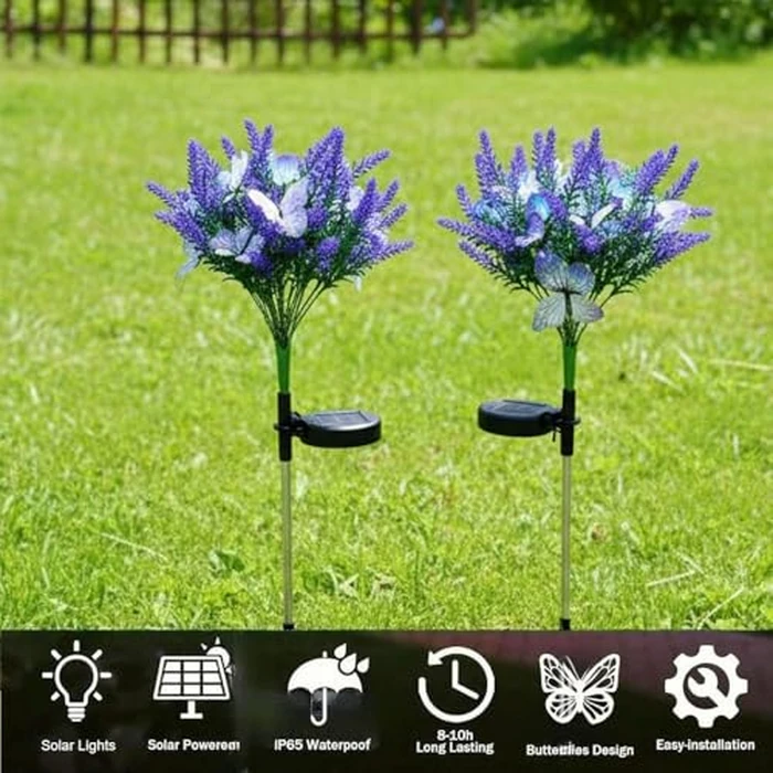 enjoydeal Solar Garden Decor Lights Outdoor, Lavender Butterfly Flower Stakes Light, 2 Pack Waterproof LED Flower Lights, for Garden Pathway Patio Backyard Landscape (Warm White) by enjoydeal - Image 8