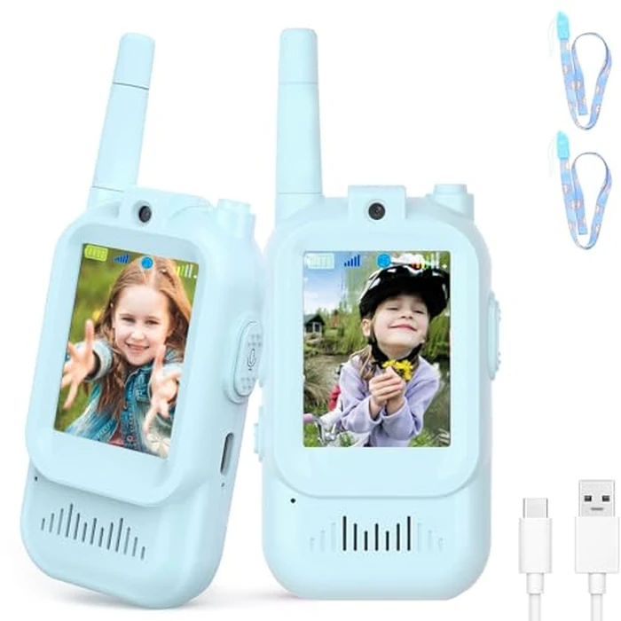 Video Walkie Talkies for Kids, Rechargeable Kids Walkies Talkies 2 Pack, Indoor Outdoor Toys for Game Party Camping, Christmas Birthday for Aged 3 4 5 6 7 8 9 Girls Boys,Blue&Blue by Syutinn - Used - Very Good condition