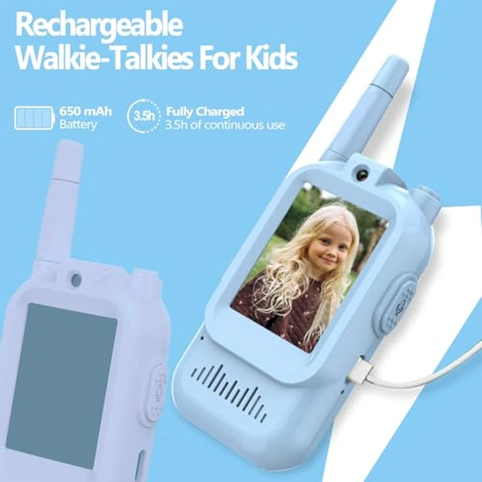 Video Walkie Talkies for Kids, Rechargeable Kids Walkies Talkies 2 Pack, Indoor Outdoor Toys for Game Party Camping, Christmas Birthday for Aged 3 4 5 6 7 8 9 Girls Boys,Blue&Blue by Syutinn - Image 3