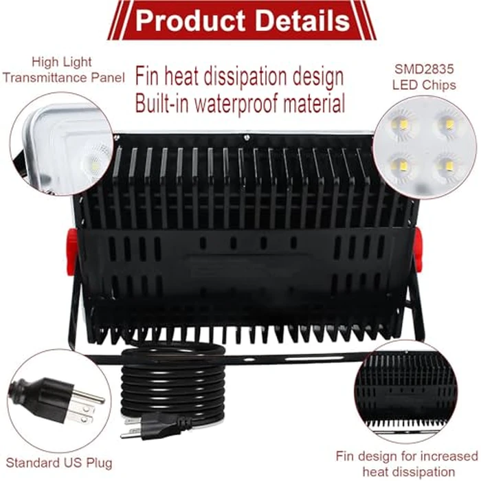 Indmird 200W Led Outdoor FloodLight, Exterior Flood Lights, Led Stadium Lights, Plug in Flood Light, for Yard, Garden, Playground, Lawn, Garages,Basketball Court, Stadium by Indmird - Image 2