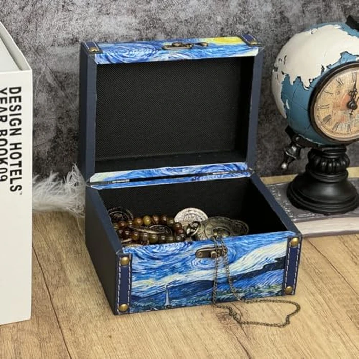 Amedoo Treasure Box Vintage Wooden + PU Leather Decorative Storage Boxes Trinket Jewelry Box Memento Case Box Keepsake Box With Lids Gifts For Kids Girls Women Home Decor (Starry Night) by Amedoo - Image 5