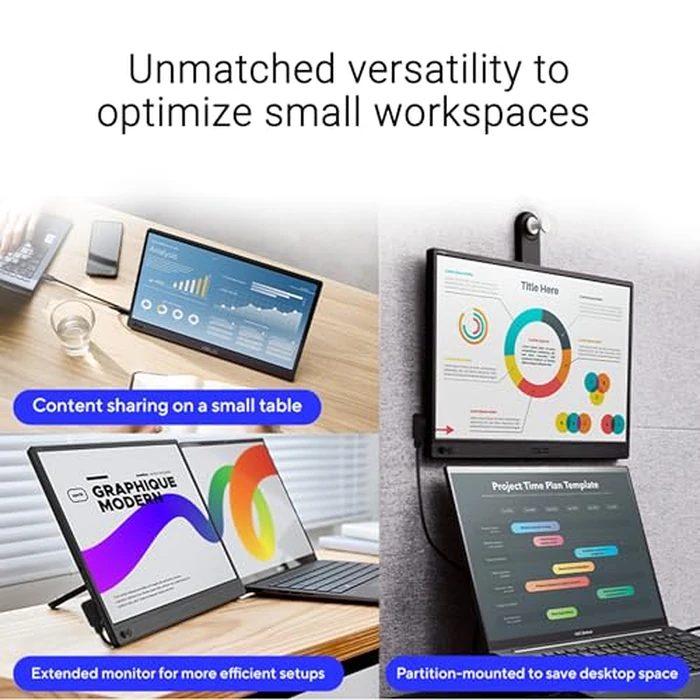 ASUS ZenScreen 15.6” Portable Monitor for Laptop (MB169CK) - Dual USB-C, Mini-HDMI, Plug & Play External Screen for Travel Dual Setup, Full HD, IPS, Anti-Glare Surface, 360 degrees Kickstand, 3yr Warranty by Asus - Image 4