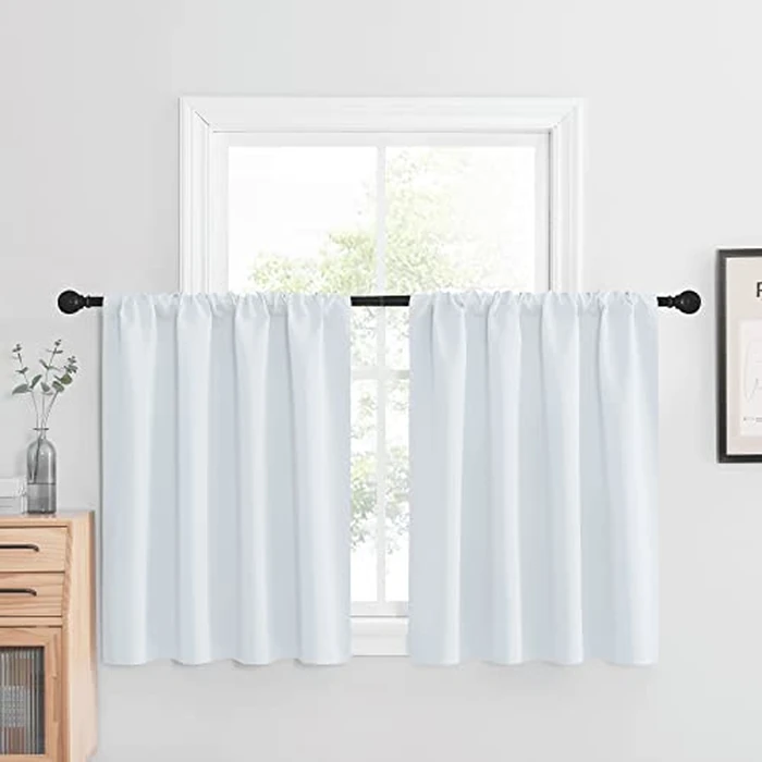NICETOWN Blackout Curtains 36 inch 2 Panels for Half Window, Short Basement Window Drape Room Darkening Home Decor Thermal Insulated Rod Pocket Light Out for Kitchen/Bathroom, Greyish White, W42 x L36 by NICETOWN - Used - Like New condition - CA$16.28