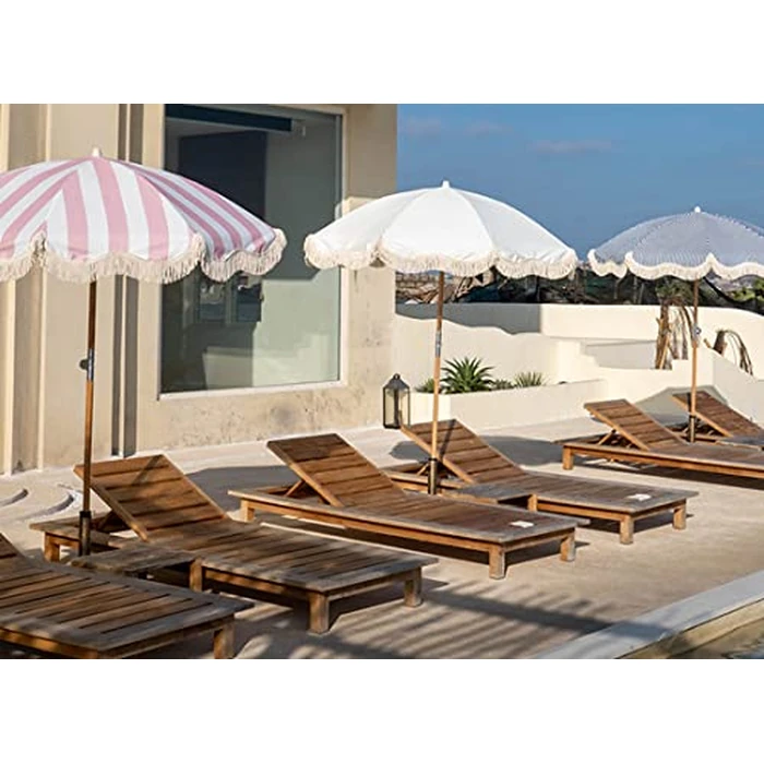 Funsite 6.5ft Boho Beach Umbrella with Fringe, UPF 50+ Tassel Umbrellas with Carry Bag, Premium Wood Pole Foldable Patio Umbrella for Outdoor Holiday Garden Lawn Pool Yard Table, Blue Stripe by Funsite - Image 7