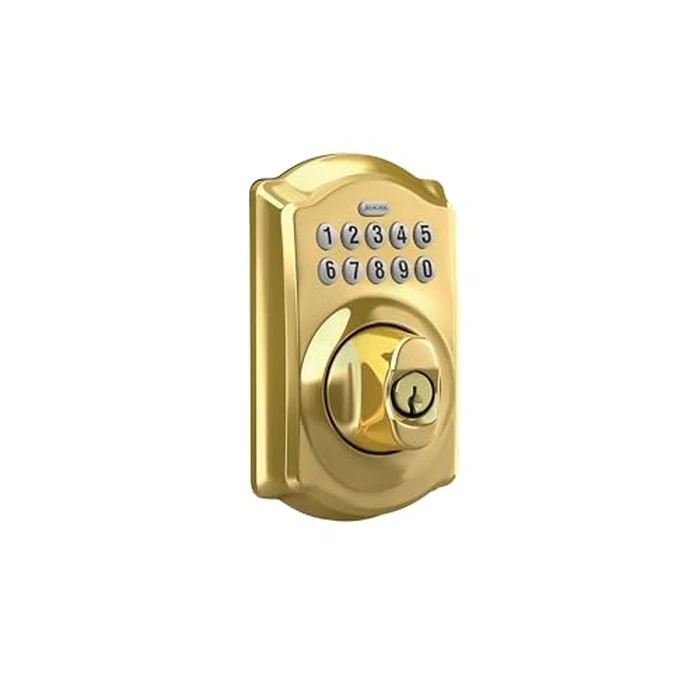 Schlage Camelot Electronic Keypad Deadbolt Lock, Keyless Front Door Entry, Mechanical Key Backup Included, Bright Brass, BE365 CAM 505 by SCHLAGE - Image 2