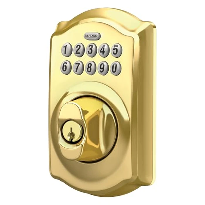 Schlage Camelot Electronic Keypad Deadbolt Lock, Keyless Front Door Entry, Mechanical Key Backup Included, Bright Brass, BE365 CAM 505 by SCHLAGE - Image 5