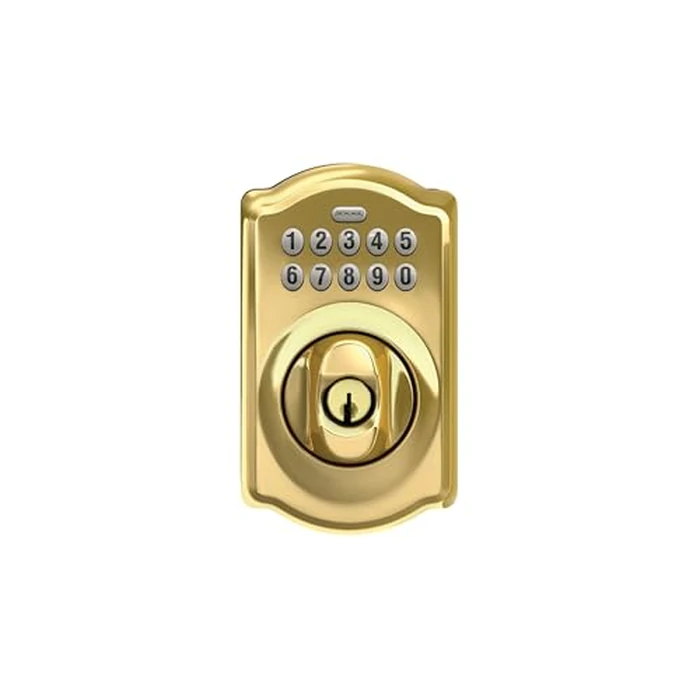Schlage Camelot Electronic Keypad Deadbolt Lock, Keyless Front Door Entry, Mechanical Key Backup Included, Bright Brass, BE365 CAM 505 by SCHLAGE - Image 6