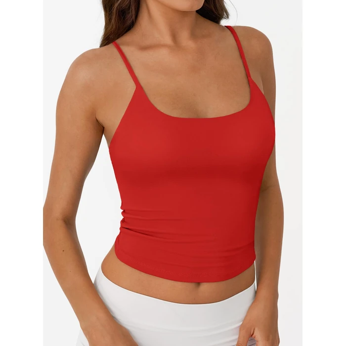 Trendy Queen Double Lined Adjustable Spaghetti Strap Tank Top for Women Cute Summer Basic Crop Top for Teen Workout Going Out Red S by Trendy Queen - Image 3
