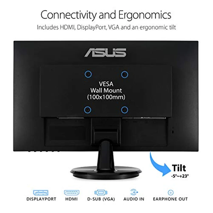 ASUS 24-Inch Desktop Monitor - 1080P Full HD, 75Hz, IPS, Adaptive-Sync/FreeSync, Eye Care, HDMI DisplayPort VGA, Frameless, VESA Wall Mountable - VA24DQ by ASUS - Image 3
