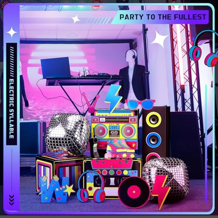 Saypacck 14 Pcs 80s 90s Party Decorations Hip Hop Favor Set Large Paper Boombox Boxes Novelty Treat Boxes Boom Cassette for Retro 1980s 1990s Theme Birthday Neon Disco Music Party Supplies by Saypacck - Image 3