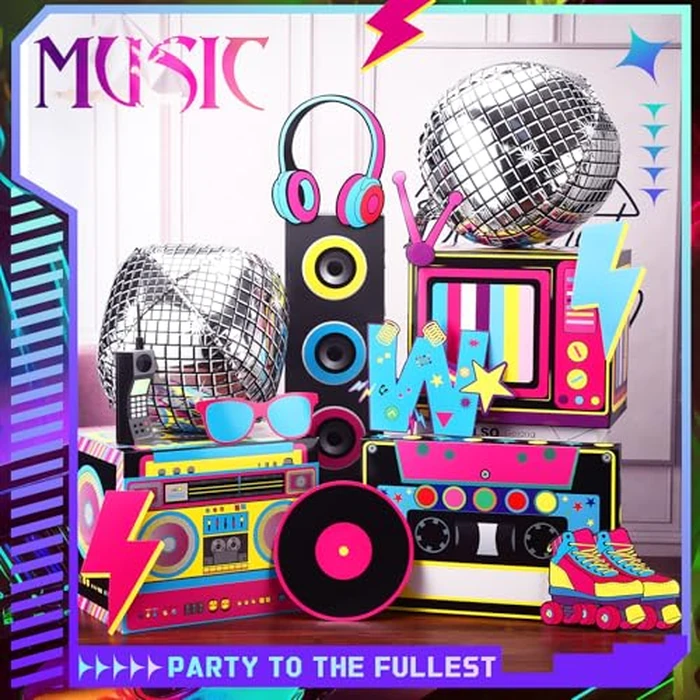 Saypacck 14 Pcs 80s 90s Party Decorations Hip Hop Favor Set Large Paper Boombox Boxes Novelty Treat Boxes Boom Cassette for Retro 1980s 1990s Theme Birthday Neon Disco Music Party Supplies by Saypacck - Image 4