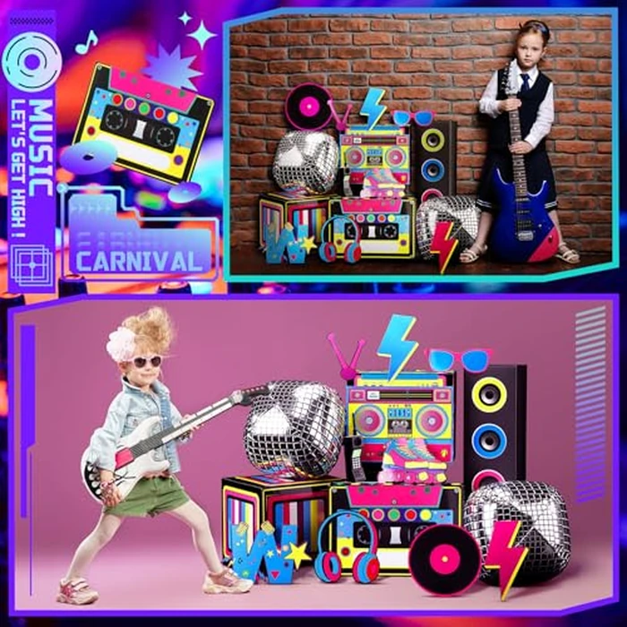 Saypacck 14 Pcs 80s 90s Party Decorations Hip Hop Favor Set Large Paper Boombox Boxes Novelty Treat Boxes Boom Cassette for Retro 1980s 1990s Theme Birthday Neon Disco Music Party Supplies by Saypacck - Image 5