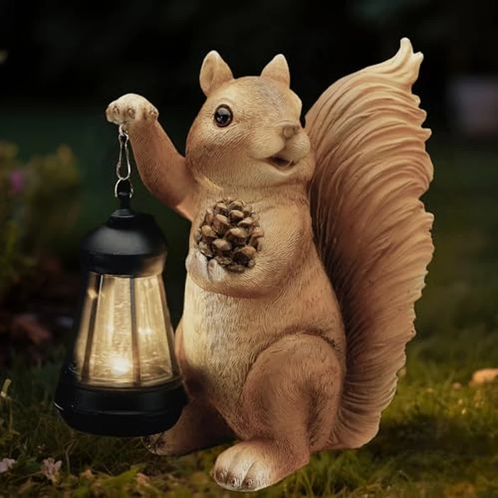 Elegondrar Solar Squirrel Garden Statue Outdoor Decor, Squirrel Sculpture with Lantern for Yard Lawn Patio Balcony, Christmas Birthday Housewarming Gifts for Mom, Grandma, Women, Brown,Resin by Elegondrar - Used - Like New condition