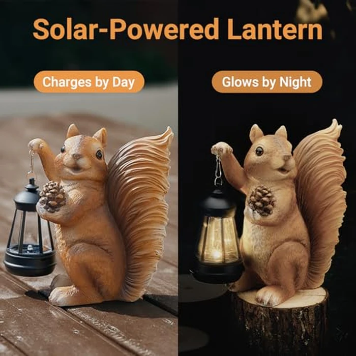 Elegondrar Solar Squirrel Garden Statue Outdoor Decor, Squirrel Sculpture with Lantern for Yard Lawn Patio Balcony, Christmas Birthday Housewarming Gifts for Mom, Grandma, Women, Brown,Resin by Elegondrar - Image 4