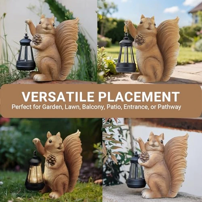 Elegondrar Solar Squirrel Garden Statue Outdoor Decor, Squirrel Sculpture with Lantern for Yard Lawn Patio Balcony, Christmas Birthday Housewarming Gifts for Mom, Grandma, Women, Brown,Resin by Elegondrar - Image 6