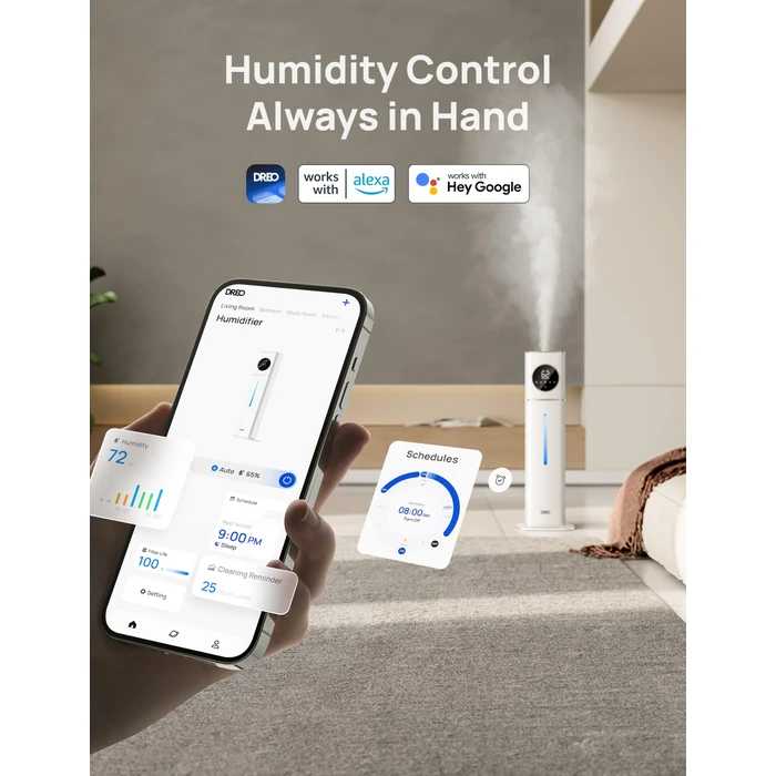 DREO HM735S 11L Smart Humidifier Large Room 700 ft², 100H Cool Mist Air Humidifiers for Bedroom, Top-Fill Self-Cleaning Tank, 26dB, Auto Mode, Aroma Box, RGB Light, Remote & APP Control, Baby, White by DREO - Image 4