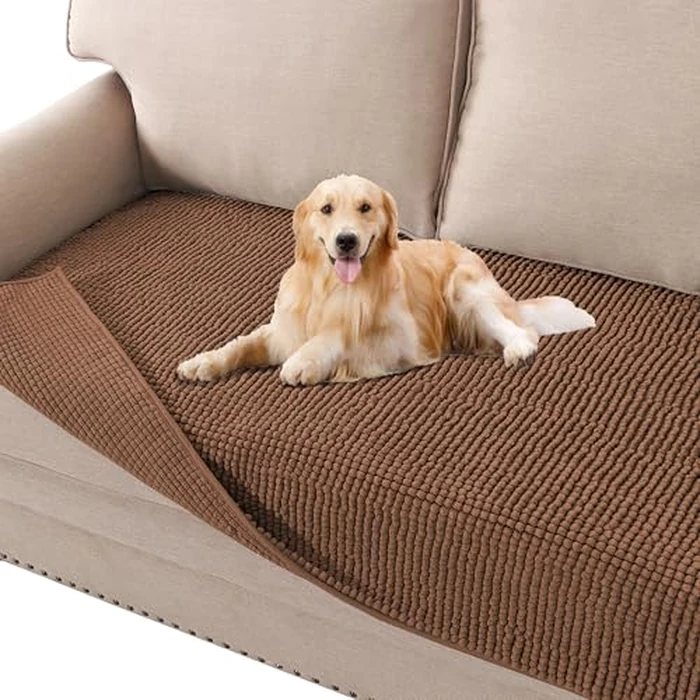 H.VERSAILTEX Plush Sofa Cover 3 Seater Chenille Dog Bed Cover Anti Slip Couch Covers Sofa 3 Seat Sectional Couch Covers for Dog, Pet, Cat (35" x 74", Caramel) by H.VERSAILTEX - Used - Very Good condition - CA$32.24