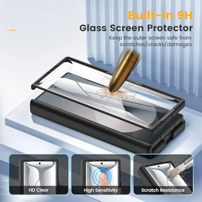 Caka for Samsung Galaxy Z Fold 6 Case [Compatible with Magsafe] [Hinge Protection] [Built-in HD Screen Protector] Translucent Hard Shockproof Magnet Phone Cover for Fold6 - Black by Caka - Image 5