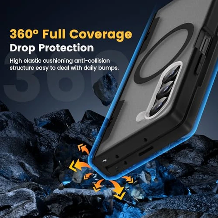 Caka for Samsung Galaxy Z Fold 6 Case [Compatible with Magsafe] [Hinge Protection] [Built-in HD Screen Protector] Translucent Hard Shockproof Magnet Phone Cover for Fold6 - Black by Caka - Image 7