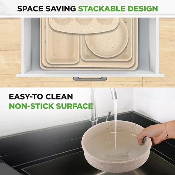 NutriChef 8-Piece Stackable Bakeware Set - Carbon Steel Non-Stick Baking Pan Set, Sheet, Muffin, Round, Loaf, Square Cake & Deep Pans, 450 degreesF Heat Resistant, Standard & Convection Ovens (Marble Cream) by Nutrichef - Image 5