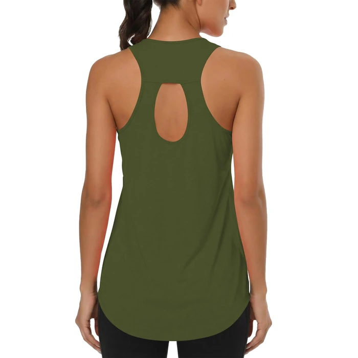 Cakulo Womens Sleeveless Workout Tops Racerback Athletic Summer Tank Tops Gym Yoga Running Shirts Clothes Army Green S by Cakulo - Used - Like New condition - US$11.07