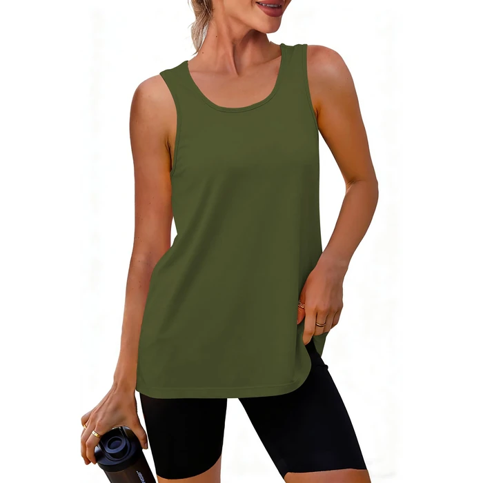Cakulo Womens Sleeveless Workout Tops Racerback Athletic Summer Tank Tops Gym Yoga Running Shirts Clothes Army Green S by Cakulo - Image 2