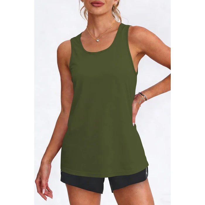 Cakulo Womens Sleeveless Workout Tops Racerback Athletic Summer Tank Tops Gym Yoga Running Shirts Clothes Army Green S by Cakulo - Image 7