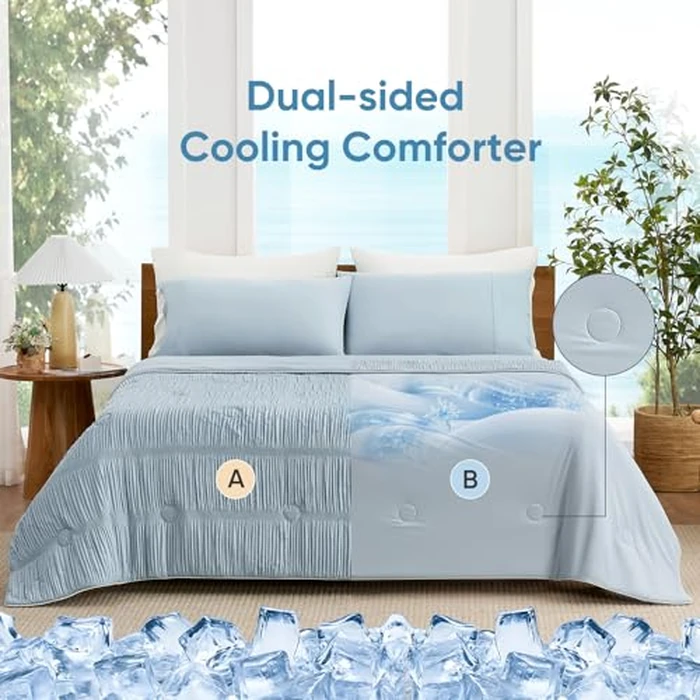 Snuggle Sac Cooling Comforter King Size - Q-Max 0.43 Striped Cooling Blanket for Hot Sleepers&Night Sweats, Light Breathable Summer Blanket, Dual-Sided Silk-Smooth, 106x90 Inches, Haze Blue by Snuggle Sac - Image 6