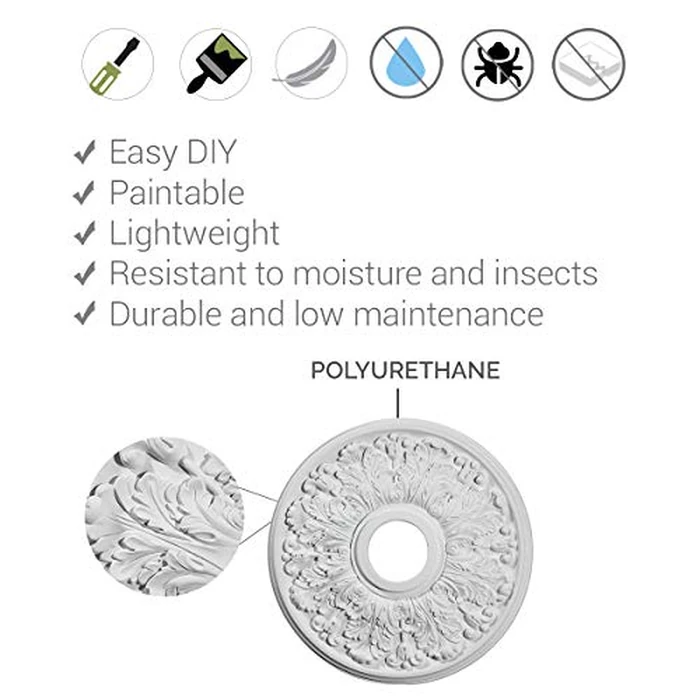 Ekena Millwork CM17RO2 18"OD x 3 1/2"ID x 1 1/2"P Rotherham Ceiling Medallion, Fits Canopies up to 3-1/2", 2 Piece by Ekena Millwork - Image 2
