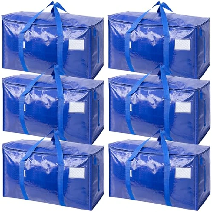 TICONN 6 Pack Extra Large Moving Bags Heavy Duty with Zippers & Carrying Handles, Durable Storage Bags Moving Boxes for Closet Organizers and Storage (6 Pack, Blue) by TICONN - Image 1
