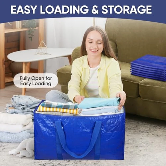 TICONN 6 Pack Extra Large Moving Bags Heavy Duty with Zippers & Carrying Handles, Durable Storage Bags Moving Boxes for Closet Organizers and Storage (6 Pack, Blue) by TICONN - Image 7