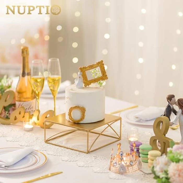 NUPTIO Cake Stand Cupcake Display: Metal Dessert Pedestal Stands 21CM Food Riser Gold candy Display holder for Wedding Party Christmas Birthday Kitchen Table Baby Shower Square Buffet Plant Stand by NUPTIO - Image 2