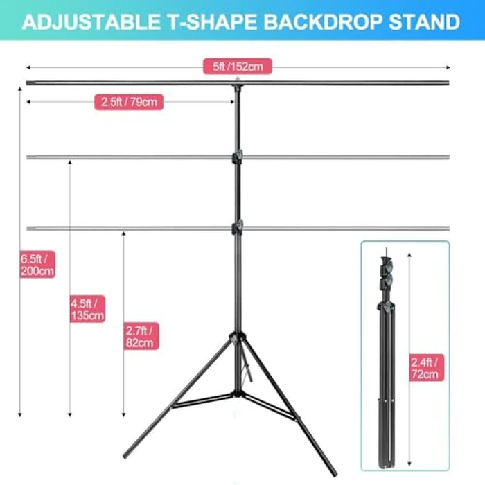 Black White Backdrop with Stand Kit for Photoshoot Video Studio Recording 5X6.5ft, Black White Photo Backdrop Curtain Background with T Shape Stand and 5 Spring Clamp for Photography Party Headshot by JEBUTU - Image 3