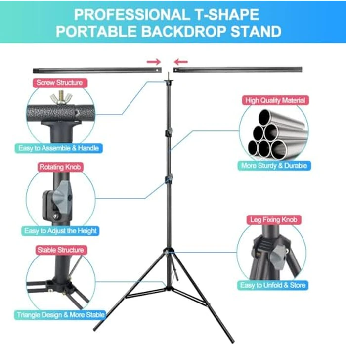 Black White Backdrop with Stand Kit for Photoshoot Video Studio Recording 5X6.5ft, Black White Photo Backdrop Curtain Background with T Shape Stand and 5 Spring Clamp for Photography Party Headshot by JEBUTU - Image 4