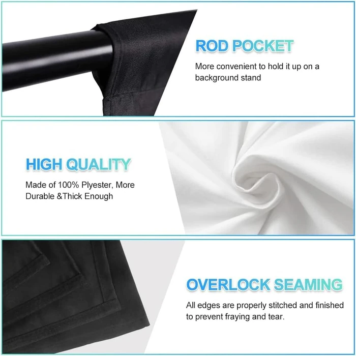 Black White Backdrop with Stand Kit for Photoshoot Video Studio Recording 5X6.5ft, Black White Photo Backdrop Curtain Background with T Shape Stand and 5 Spring Clamp for Photography Party Headshot by JEBUTU - Image 6