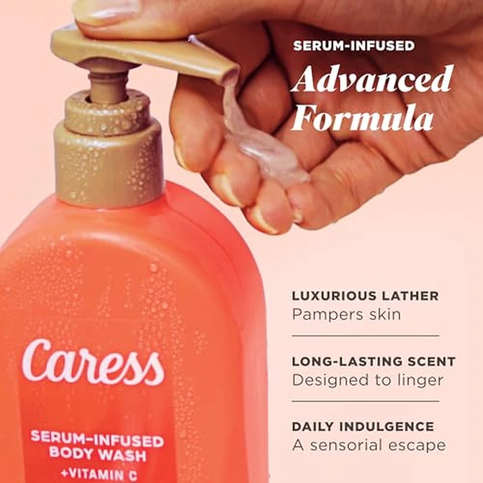 Caress Creamy Guava Nectar Moisturizing Body Wash with Pump, Serum-Infused Formula with Vitamin C, Fruity Citrus Woody Long Lasting Fragrance, Dermatologist Tested, 20 fl oz (4 Pack) by Caress - Image 2