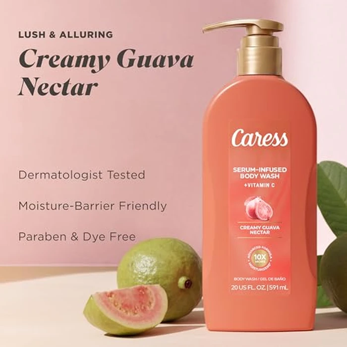 Caress Creamy Guava Nectar Moisturizing Body Wash with Pump, Serum-Infused Formula with Vitamin C, Fruity Citrus Woody Long Lasting Fragrance, Dermatologist Tested, 20 fl oz (4 Pack) by Caress - Image 5