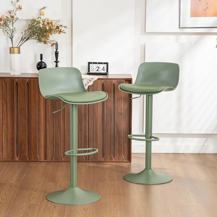 YOUNIKE Modern Design Bar Stools with Adjustable Height and 360 degrees Rotation, Ergonomic Streamlined Polypropylene High Barstools for Bar Counter, Kitchen and Home (Set of 2, Olive Green) by YOUNIKE - Image 1