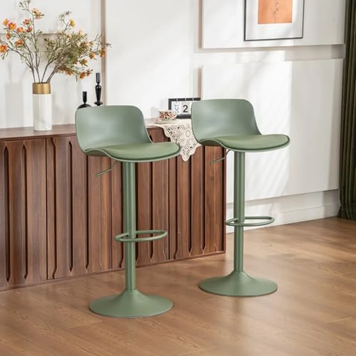 YOUNIKE Modern Design Bar Stools with Adjustable Height and 360 degrees Rotation, Ergonomic Streamlined Polypropylene High Barstools for Bar Counter, Kitchen and Home (Set of 2, Olive Green) by YOUNIKE - Image 5