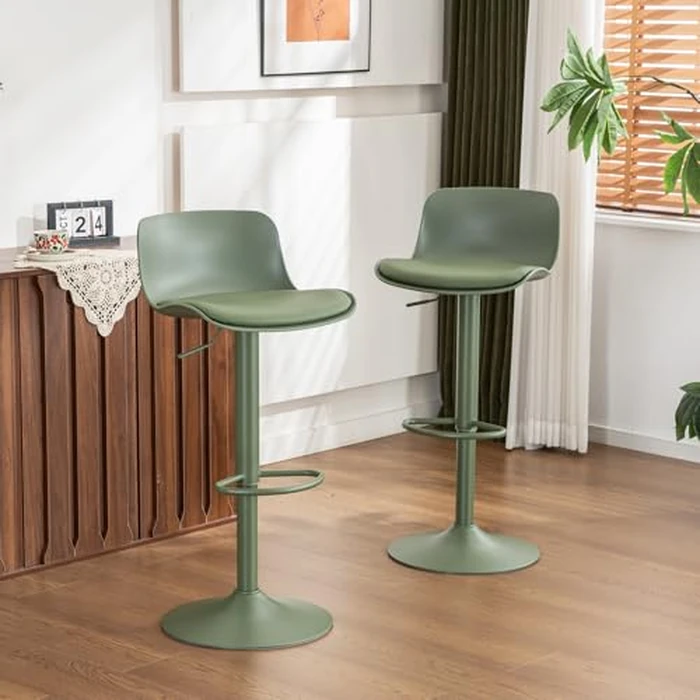 YOUNIKE Modern Design Bar Stools with Adjustable Height and 360 degrees Rotation, Ergonomic Streamlined Polypropylene High Barstools for Bar Counter, Kitchen and Home (Set of 2, Olive Green) by YOUNIKE - Image 7