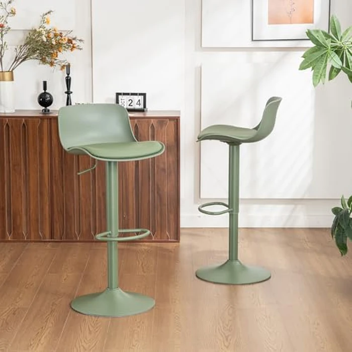 YOUNIKE Modern Design Bar Stools with Adjustable Height and 360 degrees Rotation, Ergonomic Streamlined Polypropylene High Barstools for Bar Counter, Kitchen and Home (Set of 2, Olive Green) by YOUNIKE - Image 8