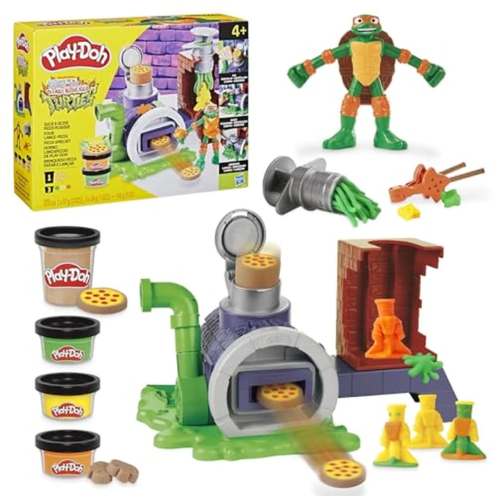 Play-Doh Teenage Mutant Ninja Turtles Slice & Blast Pizza Playset, Bendy 4 Inch Mikey Action Figure, Kids Arts & Crafts, TMNT Toys for Boys & Girls 4+ by Play-Doh - Used - Like New condition - US$11.47