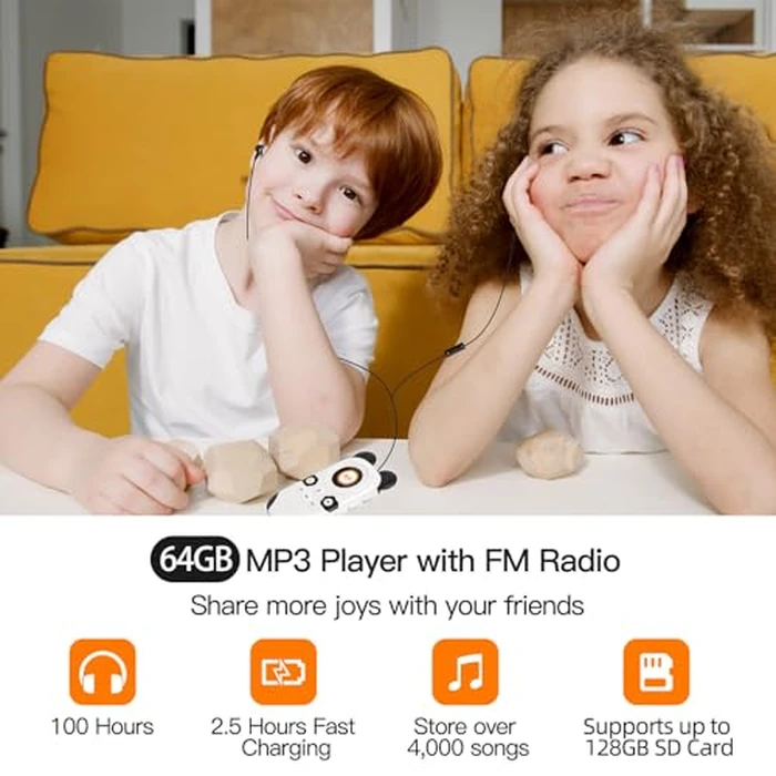 RUIZU 64GB MP3 Player for Kids, Cute Panda Portable Music Player MP3, Child MP3 Player with Bluetooth 5.3, Speaker, FM Radio, Voice Recorder, Alarm Clock, Stopwatch, Pedometer, Support up to 128GB by RUIZU - Image 6