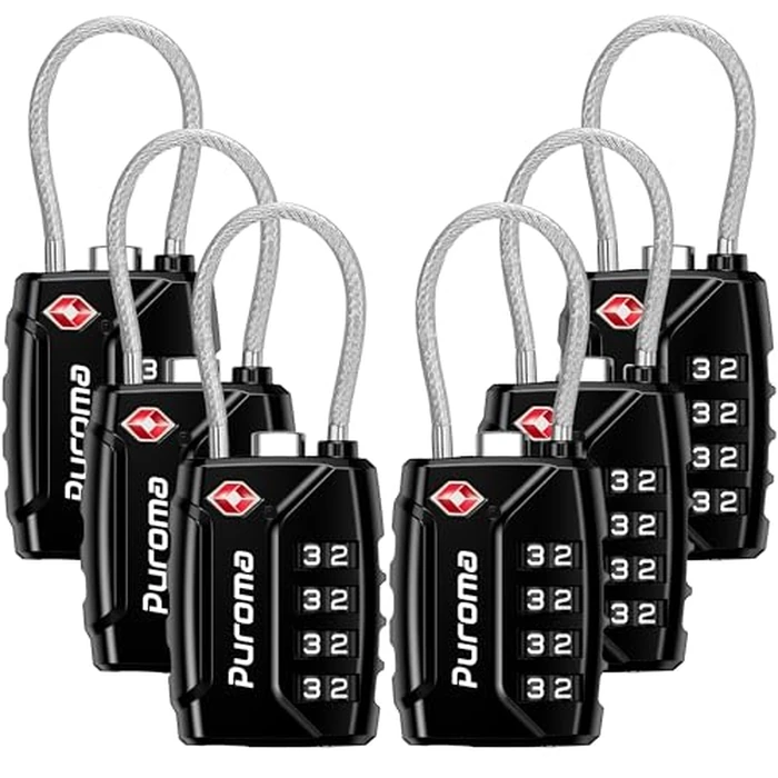 Puroma 6 Pack TSA Approved Luggage Locks, 4 Digit Combination Travel Locks Resettable Code Lock with Zinc Alloy Body for Suitcase, Toolbox, Backpack, Bag, Gym Locker (Basic Black) by Puroma - Used - Very Good condition