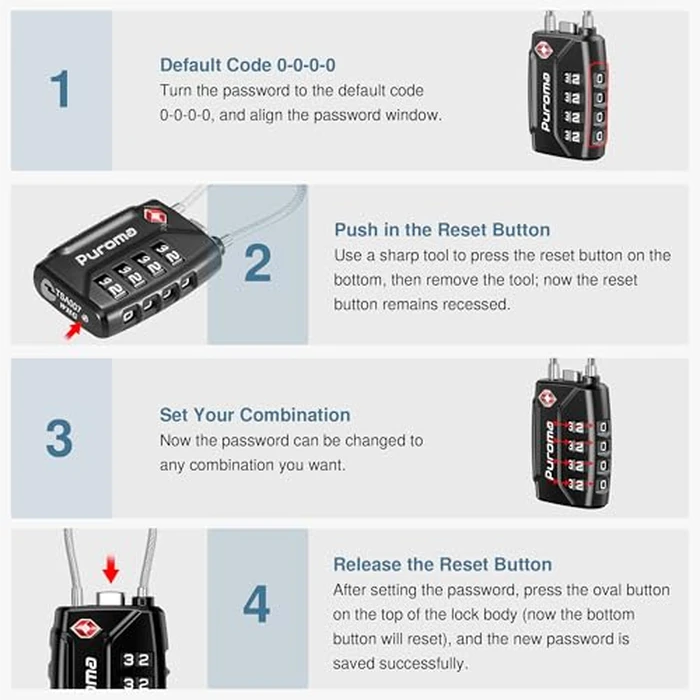 Puroma 6 Pack TSA Approved Luggage Locks, 4 Digit Combination Travel Locks Resettable Code Lock with Zinc Alloy Body for Suitcase, Toolbox, Backpack, Bag, Gym Locker (Basic Black) by Puroma - Image 7