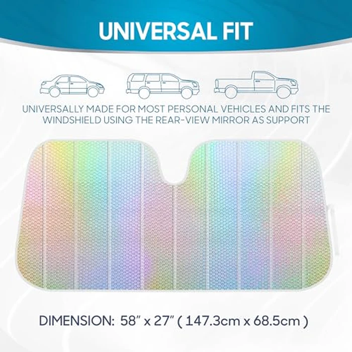 BDK Iridescent Mermaid, Hologram Foil, Chameleon Front Windshield Sun Shade, Double Bubble Accordion Folding Auto Sunshade for Car Truck SUV 58 x 27 Inch by BDK - Image 7