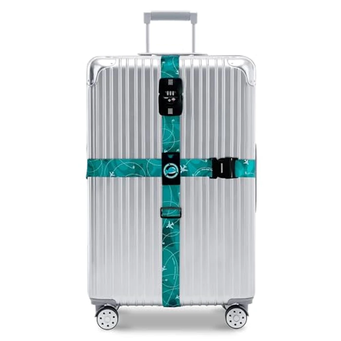 Travelkin Luggage Straps TSA Approved - Adjustable Cross Suitcase Straps with TSA Lock, Reinforced Buckle, Unique Pattern - Secure Heavy Duty Luggage Straps for Travel (Air Line Blue) by TRAVELKIN more than travel - Used - Very Good condition - US$16.96
